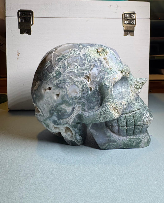Moss Agate Skull