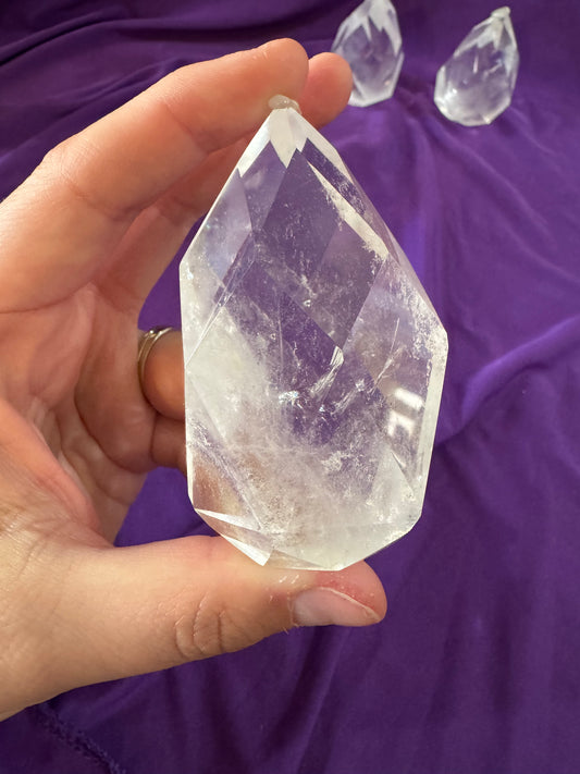 Clear Quartz Teardrops w/ diamond cuts
